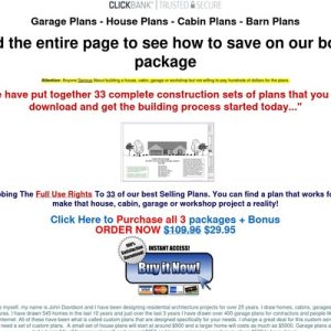 Garage, Dwelling, Cabin, Shed, Playhouse, Greenhouse & Barn Plans